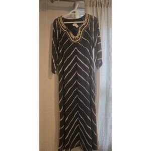 Soft Surroundings Tunic Dress Womens TL Maxi Blue White Boho Beaded SIZE PS